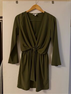Topshop Olive Green Tie-Front Mini Dress — Size 4